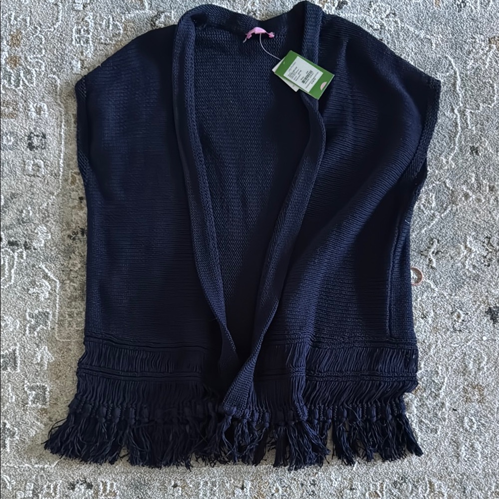 Lilly Pulitzer Blue Fringe Poncho Sweater